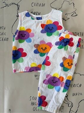 Kids Floral Smile Matching Set - White Multi